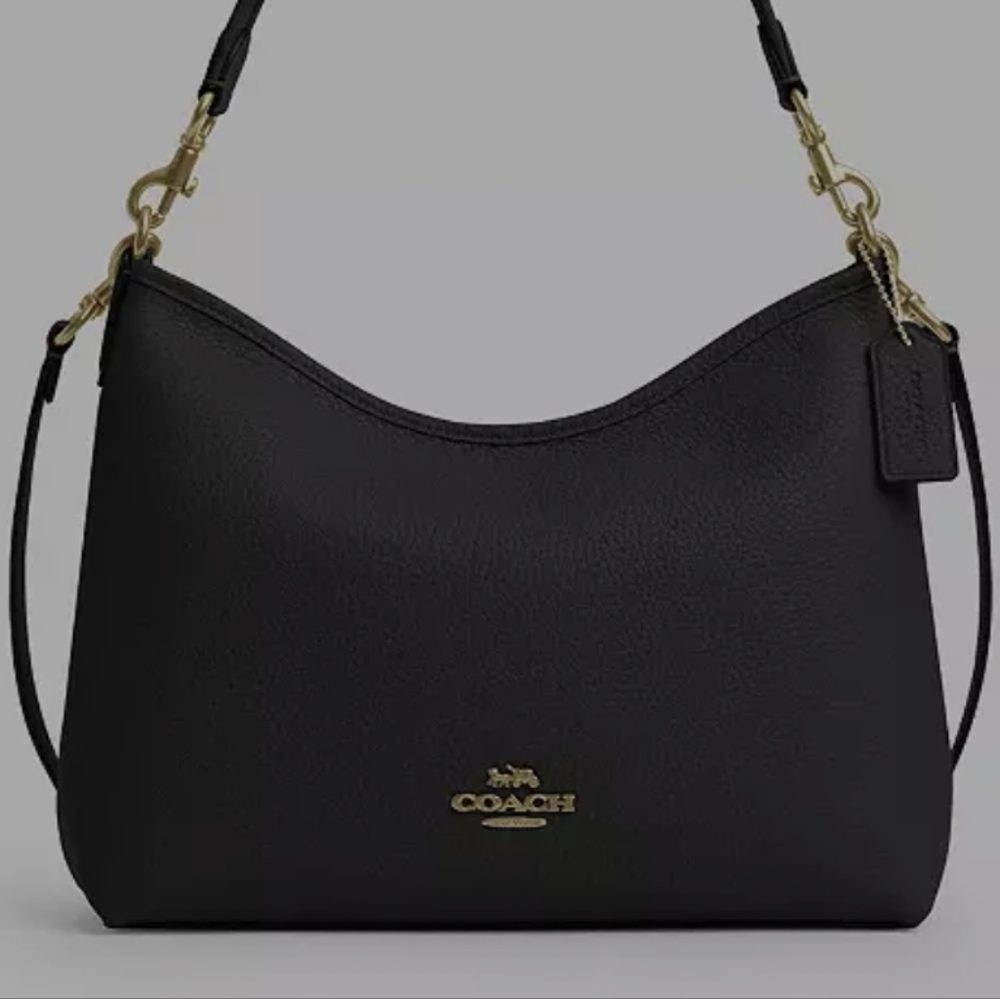 Coach Black Leather Shoulder Bag with Gold Accents